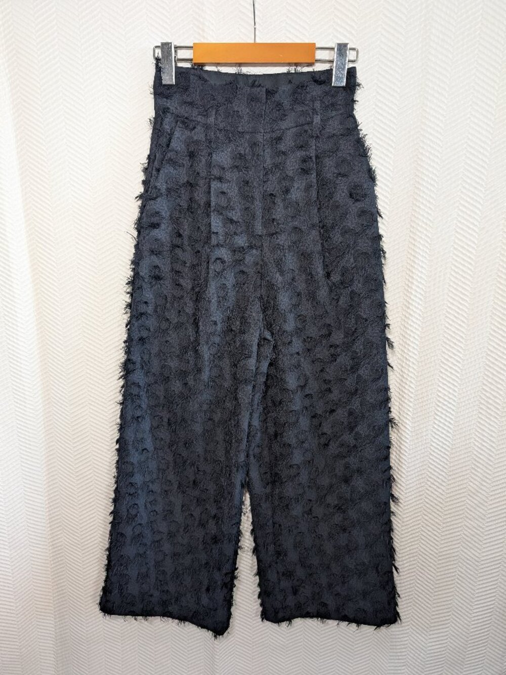 H&M Fringe Jacquard High Waist Wide Leg Ankle Trousers Dark Navy Pants Size 2